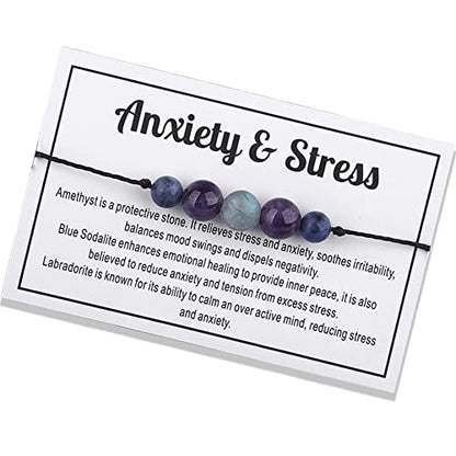 Ronglry Crystal Bracelet for Women Men - Spiritual Healing Stones Amethyst Gem Bracelet for Anxiety Relief - Natural Beads Jewelry - style: ANXIETY&STRESS