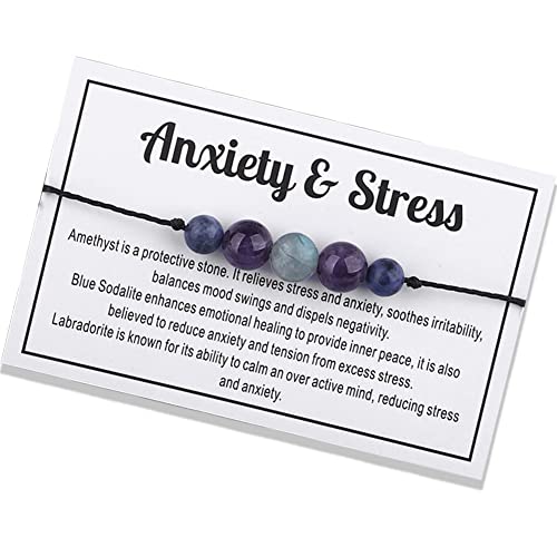 Ronglry Crystal Bracelet for Women Men - Spiritual Healing Stones Amethyst Gem Bracelet for Anxiety Relief - Natural Beads Jewelry - style: ANXIETY&STRESS