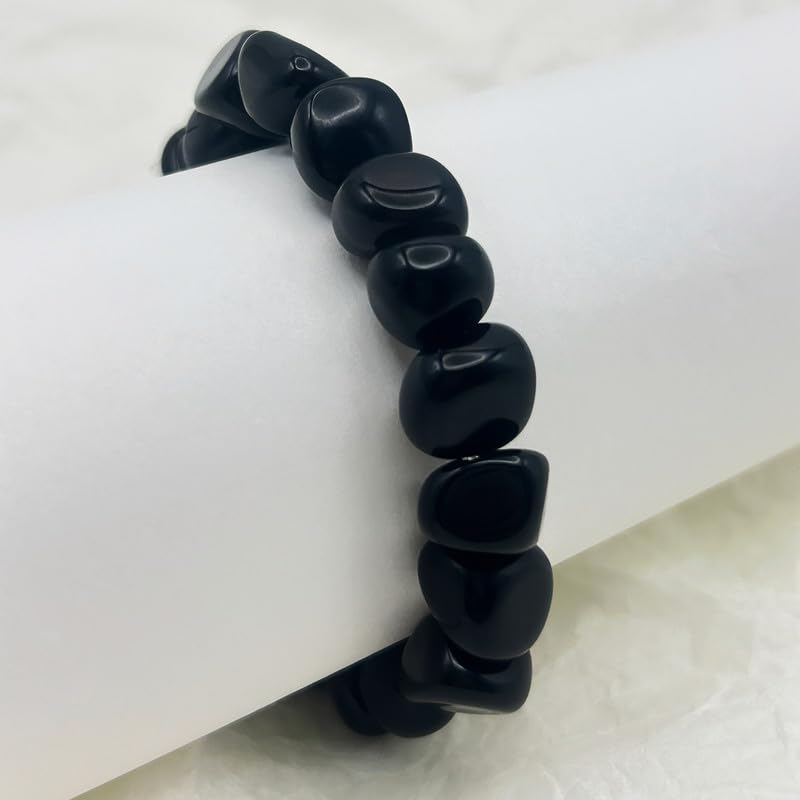 HZHRony Healing Crystal Stone Beads Bracelet Irregular Gemstone Beaded Bracelets For Women and Men Anxiety Relief Yoga Bracelet Jewelry Gifts 7 Inch - color: Black