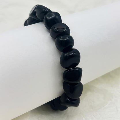 HZHRony Healing Crystal Stone Beads Bracelet Irregular Gemstone Beaded Bracelets For Women and Men Anxiety Relief Yoga Bracelet Jewelry Gifts 7 Inch - color: Black