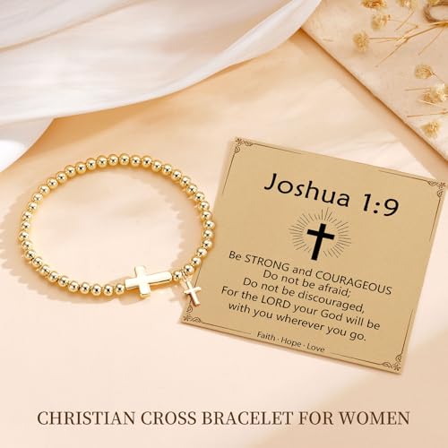 Cross Bracelet for Her,14K Gold Bracelets for Women,Beaded Bracelets as Christian Confirmation Religious Baptism Gifts for Women Teen Gold Jewelry - color: Pray-02
