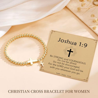Cross Bracelet for Her,14K Gold Bracelets for Women,Beaded Bracelets as Christian Confirmation Religious Baptism Gifts for Women Teen Gold Jewelry - color: Pray-02