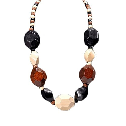 COLORFUL BLING Ethnic Natural Wood Beads Necklace for Men Women Africa Wooden Chain Chunky Strand Necklace Statement Hip Hop Jewelry - color: mix brown black
