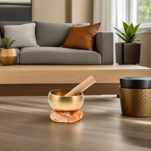 HEALLILY Nepal Hand-hammered Singing Bowl Set 8cm Copper Meditation Sound Bowl with Mallet, Cushion, and Carrying Bag for Yoga Mindfulness and Spiritual Relaxation