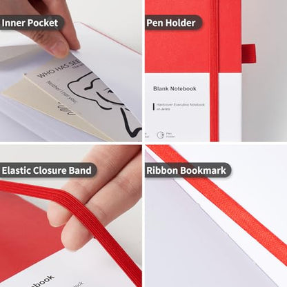 Heture Hardcover Notebooks, A5 Blank Notebook for Writing 160 Pages, 8.2 x 5.5 inch, Classic Blank Notebooks for College/Work/Travel(Blanked-3 Pack, Red) - color: Red, style: Blanked-3 Pack