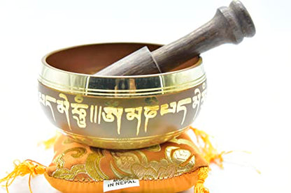 3.75" Tibetan Meditation Yoga Singing Bowl Green Set with free Wooden Mallet and Silk Cushion from Nepal, Singing bowls. (Orange) - color: Orange