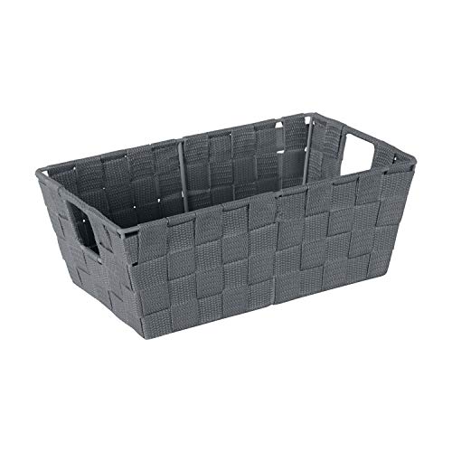 Simplify Small Shelf Woven Strap Tote | Decorative Storage Basket | Built in Handles | Organization | Closet | Bedroom | Bathroom | Nursery | Accessories | Toys | Gifts | 1 Pack | Grey - color: Gray