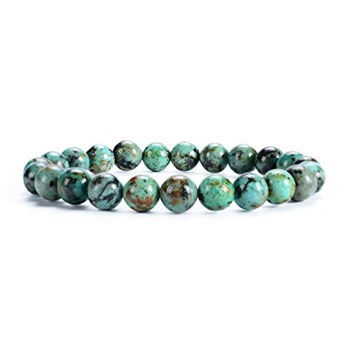 Cherry Tree Collection Gemstone Beaded Stretch Bracelet 8mm Round Beads 7" - color: African Turquoise