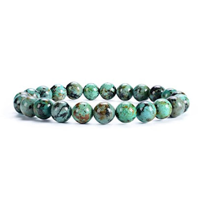 Cherry Tree Collection Gemstone Beaded Stretch Bracelet 8mm Round Beads 7" - color: African Turquoise