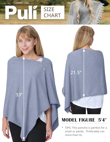 PULI Women's Versatile Knitted Shawls Scarf Poncho Sweater with Buttons Lightweight Spring Summer Fall Wraps - color: A-dusty Blue