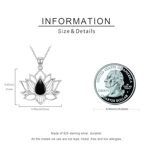 Lotus Necklaces for Women 925 Sterling Silver 7 Chakra/Yin Yang Pendant Necklace Spiritual Lotus Jewelry Birthday Yoga Gifts - style: Black Onyx-Lotus