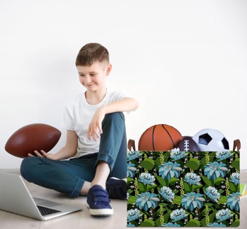 Rectangle Storage Basket with Handles,Collapsible Storage Bin,Books Box,Gift Basket(Blue Flower) - color: Blue Flower