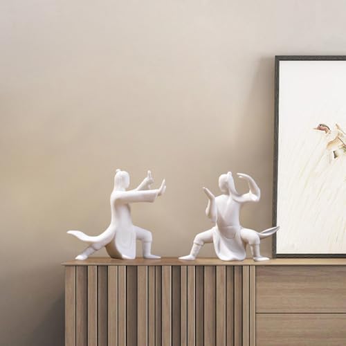 Ceramics Taichi Statue, Minimalist Ceramic Kongfu Sculpture, Meditation Zen Statue Figurine Incense Holder for Art Collectible Table Home Shelf Decor (White C)