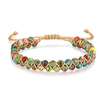 Sriomu 7 Chakra Bracelets for Women Handmade Natural Jasper Stone Healing Bead Bracelet Women Men Boho Friendship Inspirational Jewelry Natural Jasper Stone Double Layer Healing Bead Jewelry Gifts - color: A - Colorful