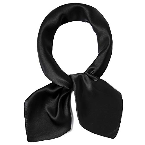 ANDANTINO 100% Mulberry Silk Scarf -21” Lightweight Square Neckerchief – Breathable Digital Printed Scarves with Gift Packed - color: Solid Color-black