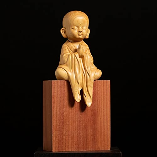 Meditation Monk Boxwood Solid Wood Feng Shui Desk Sculpture Home Decoration