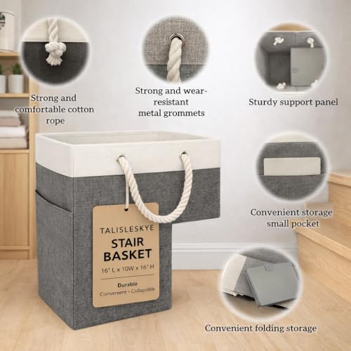 Stair basket,Foldable staircase baskets,Step stairs storage baskets with handle,1pcs dark gray - color: dark gray