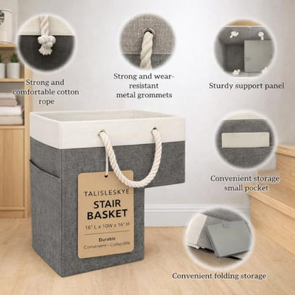 Stair basket,Foldable staircase baskets,Step stairs storage baskets with handle,1pcs dark gray - color: dark gray