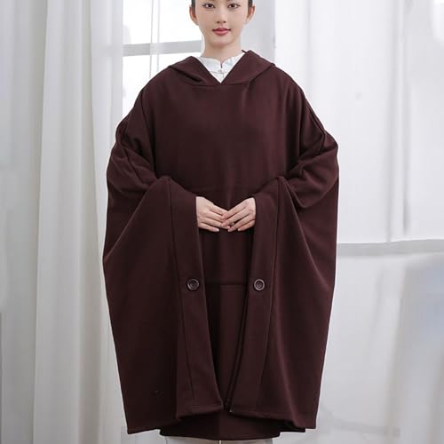 Meditation Buddhist Hooded Cloak Coat,Meditation Cloak Cape for Men and Women,Thickened Meditation Cloak,Meditation - color: Coffee, size: XX-Large