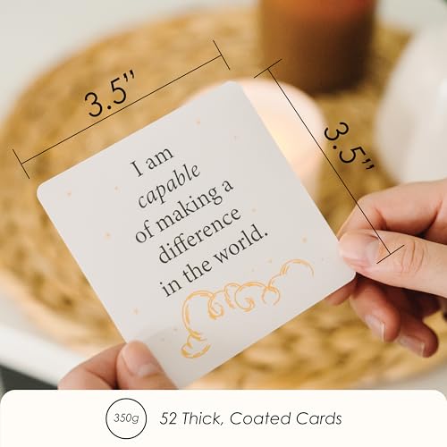 I Am Positive Affirmation Cards | 52 Decor Cards with Wooden Stand | Inspirational Cards with Soothing Colors to Display on Vision Boards | Giftable Affirmations