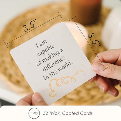 I Am Positive Affirmation Cards | 52 Decor Cards with Wooden Stand | Inspirational Cards with Soothing Colors to Display on Vision Boards | Giftable Affirmations