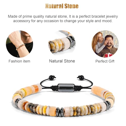 VIBILIA Healing Crystal Bracelets Beaded Bracelets for Men Women Natural Stone Adjustable Bracelets Unique Gifts for Father Son Grandfather Brother Friend - color: YellowAventurine