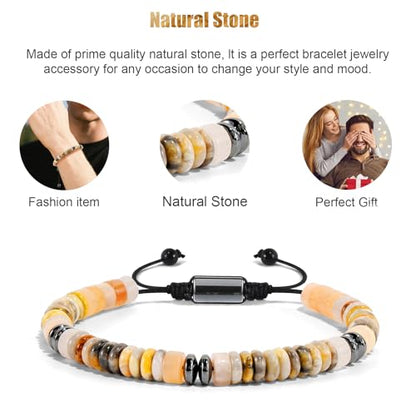 VIBILIA Healing Crystal Bracelets Beaded Bracelets for Men Women Natural Stone Adjustable Bracelets Unique Gifts for Father Son Grandfather Brother Friend - color: YellowAventurine
