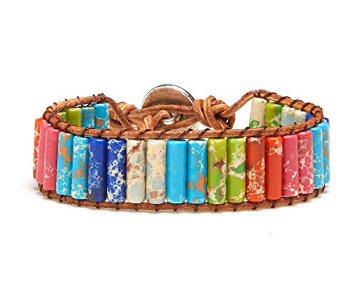 7 Chakra Bracelet Bohemian Handmade Leather Wrap Healing Protection Natural Stone Yoga Beaded Bracelets Boho Friendship Jewelry - color: Chakra 6