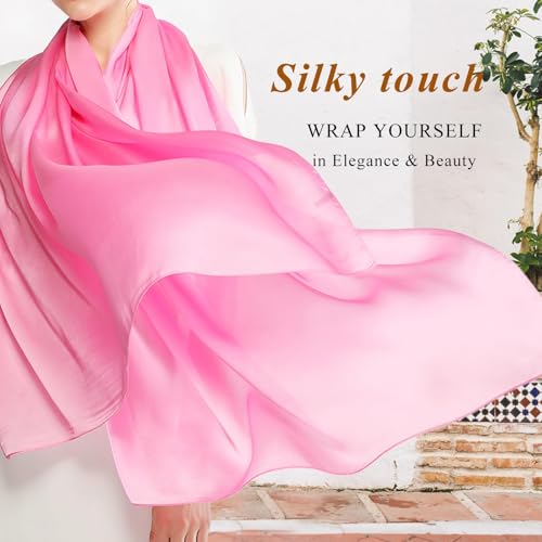 RIIQIICHY Women Shawls and Wraps for Evening Dresses Like Chiffon Silk Scarf Formal Silky Pashmina Shawls for Weddings - color: Pink