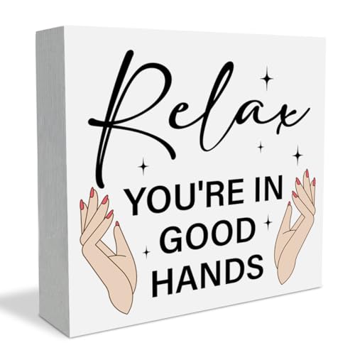 Beauty Shop Decor, Salon Decor for Hair Stylist Nail Lash Tech Esthetician, Massage Spa Room Nail Room Desk Accessories Wood Plaque Sign - color: relax