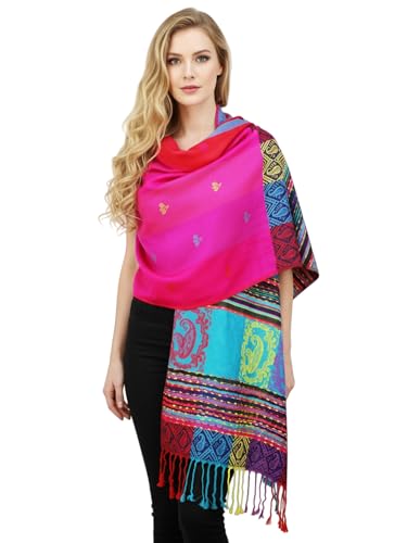 PASKMLNA Double Side Multi Colors Silky Tropical Colorful Exotic Pashmina Wrap Shawl Scarf Rave - color: #3hot Pink