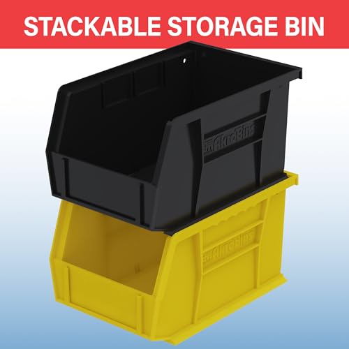 Akro-Mils 30237 AkroBins Plastic Storage Bins, Space-Saving Stackable Bins for Garage, Pantry, Craft Organization, 9" x 6" x 5", Yellow, 12-Pack - color: Yellow