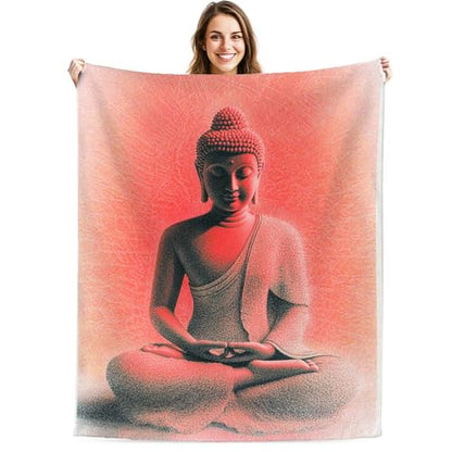 Buddha Meditation Blanket, Tranquil Red Gradient Design with Spiritual Aesthetic, Lightweight Throw for Living Room Bedroom Yoga, Zen Home Decor, Soft Blanket for Adults and Teens, 50"x40"