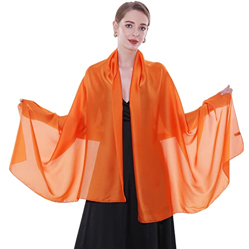 Womens Scarf Pashmina Shawls and Wraps for Evening Dresses Like Chiffon Silk Scarf for Bridal Weddings - color: Orange