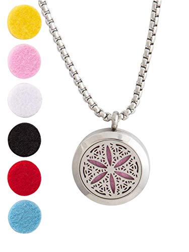 Wild Essentials 3 Necklace Set, Tree Of Life, Flower of Life, Sun Essential Oil Diffuser Necklace Stainless Steel Locket Pendants, 24 Inch Chains, 36 Refill Pads, Color Changing, Perfume Locket, Aroma