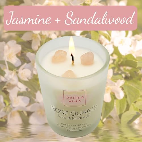 Soy Candles with Healing Crystals. Citrine, Rose Quartz, Amethyst Crystal. Eucalyptus + Lemongrass, Jasmine + Sandalwood, Clary Sage + Lavender. 3PC Scented Crystal Candle Set, 2.47oz Each