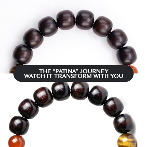 Meditaiton Men Beaded Bracelets, Handmade Sandalwood Mala Beads, Buddhist Prayer Red Wood Bracelets, Comfortable for Daily Wear Yoga Gift for Men - color: 12x13mm Bead with Tiger Eye