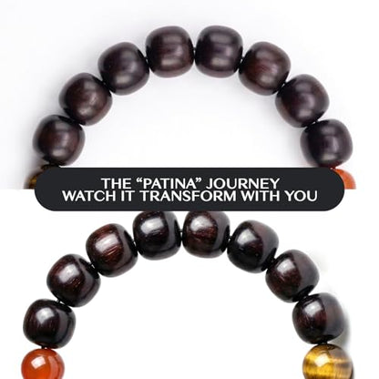Meditaiton Men Beaded Bracelets, Handmade Sandalwood Mala Beads, Buddhist Prayer Red Wood Bracelets, Comfortable for Daily Wear Yoga Gift for Men - color: 12x13mm Bead with Tiger Eye