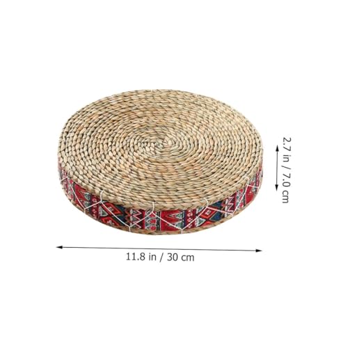 Woven Meditation Cushion Floor Pad Round Straw Sitting Mat 30cm Diameter 7cm Height Handmade Floor Cushion for Adults Yoga and Zen Seating