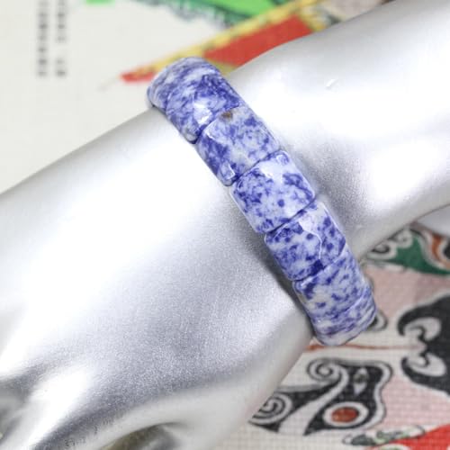 Keleny Gemstones Semi Precious 15mm Square Grain Faceted Beaded Stretch Bangle 7.5 Inch Unisex - color: Blue Spot Jasper