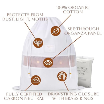 Hayden Hill Luxury Organic Cotton Dust Bags For Handbags - 3 Pack Medium - 20" Purse Storage, Shoe Bags and Handbag Organizer For Closet - Certified Carbon Neutral - style: Medium 20"