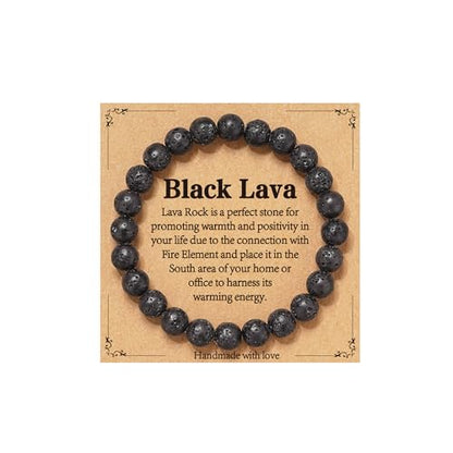 Healing Crystal Bracelet for Women, Natural Stone Beaded Healing Crystal Bracelet Triple Protection Stress Relief Beads Jewelry Birthday Gifts Jewelry for Her - style: Black Lava