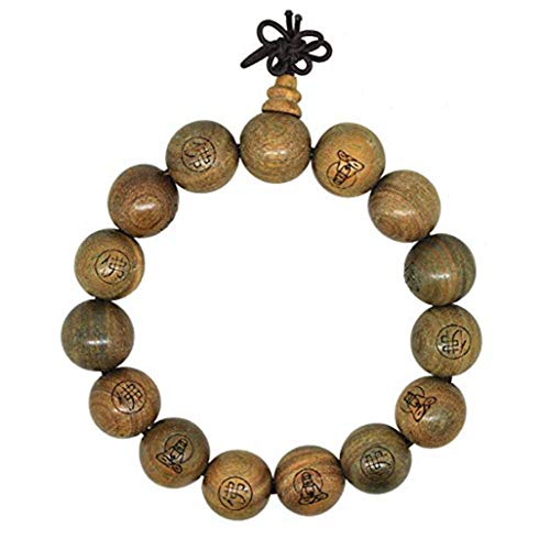 Tibetan Buddhist Green Sandalwood Beads 15mm,Scented Sandalwood Link Wrist Crafts Beads Bracelet,Fashion Gifts for Men Women