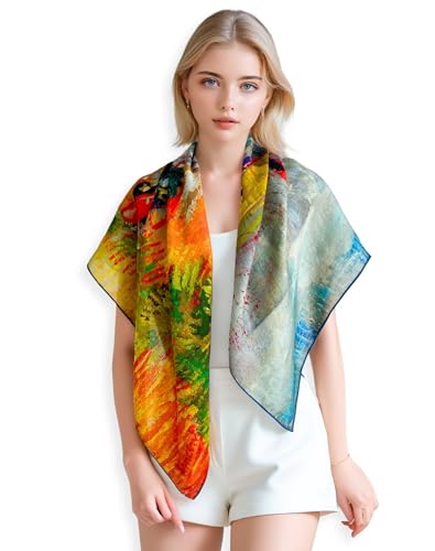 PoeticEHome Cashmere Scarf Wrap 36"x36" - Featherlight & Wrinkle-Free Artistic Square Shawl for Travel & Office, Gift Ready - color: Gleize Bridge - 36"