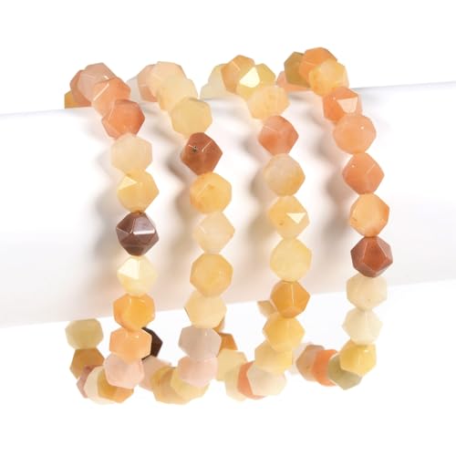 Justinstones 8mm Natural Gemstone Round Beads Triangle Faceted Charm Stretch Bracelet 6.5" - color: Multicolor Yellow Quartize