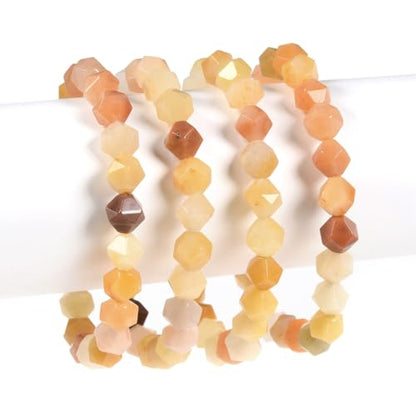 Justinstones 8mm Natural Gemstone Round Beads Triangle Faceted Charm Stretch Bracelet 6.5" - color: Multicolor Yellow Quartize