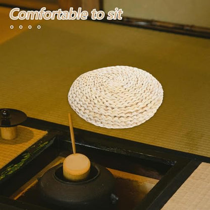ERINGOGO Straw Weaving Meditation Cushion 30x6cm, Hand-Woven Tatami Yoga Seat Mat with Space Cotton Filling, Lightweight Worship Cushion for Home, Yoga, and Zen Practice