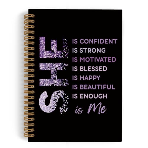 She Is Me Affirmations Spiral Notebook, Purple Black Inspirational Self Care Journal Notebook, Self Love Notebooks for School Work, Positive Office Supplies Gifts for Women Girls, 5.5x8.3 Inch - color: purple, size: 5.5x8.3