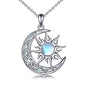 Sun and Moon Necklace for Women 925 Sterling Silver Celtic Crescent Moon Pendant Blue Opal/White Opal/Abelone Shell/Labradorite/Moonstone Jewelry Gift for Teen Girls - color: opal and moonstone
