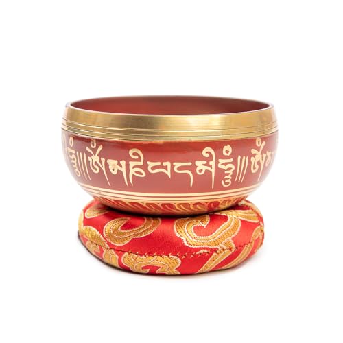 Tibetan Singing Bowl Set Brass - Master Healing Grade - Authentic Handcrafted Sound Bowl by Himalayan Bazaar - color: Red